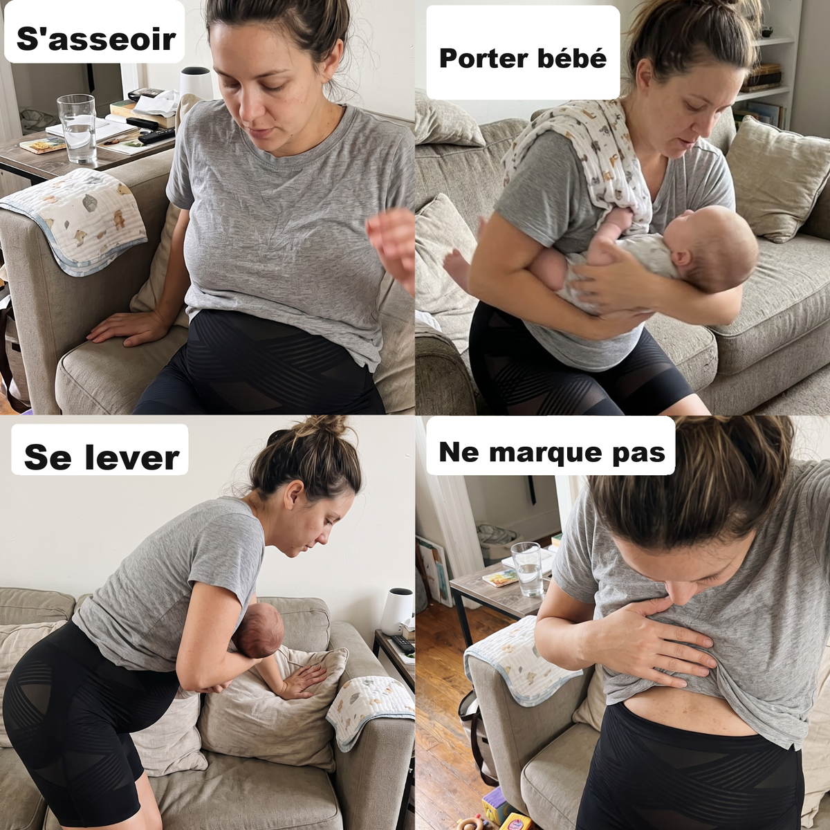 Short gainant Lilyssa au quotidien : s'asseoir, porter bébé, se lever
